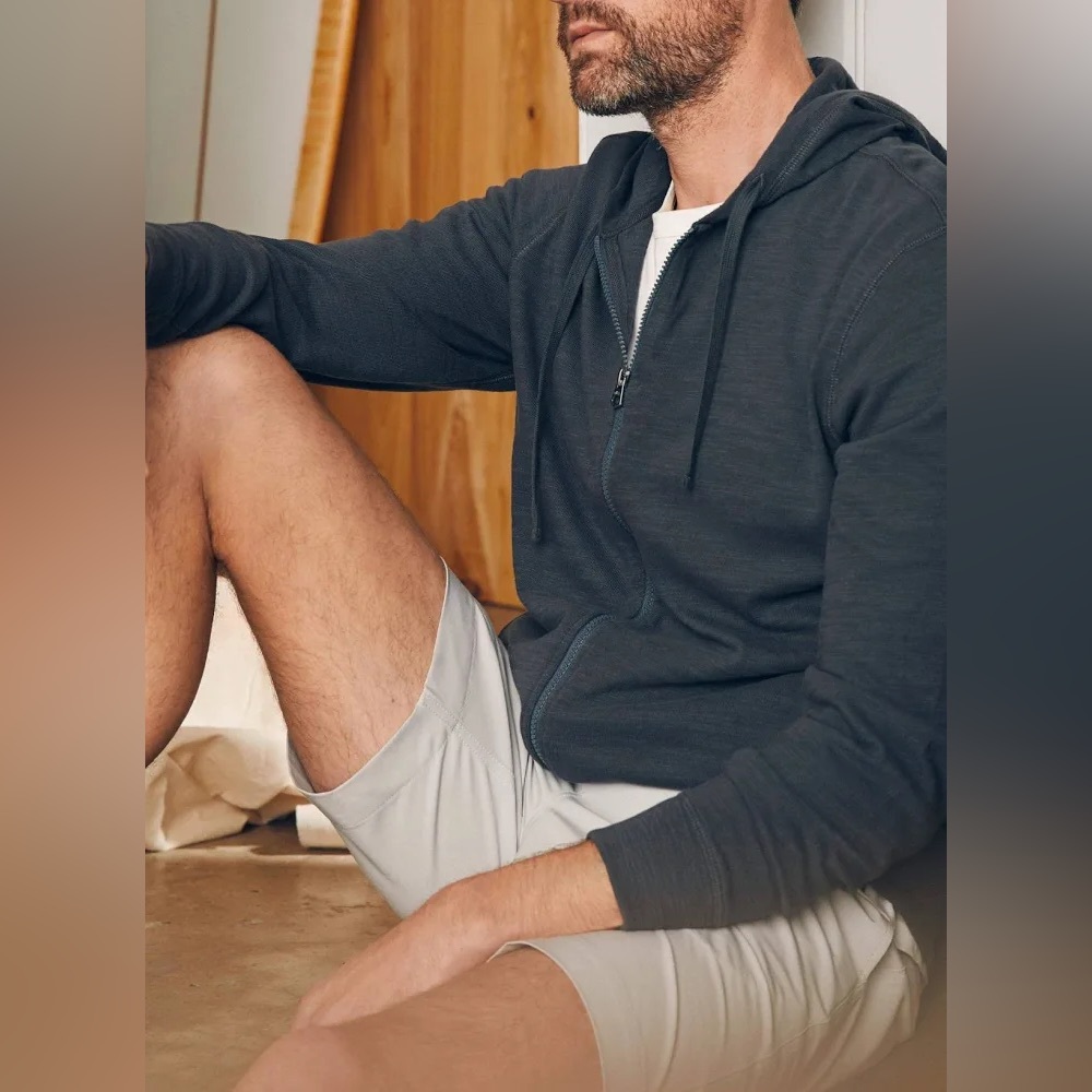 FAHERTY MENS Sunwashed Slub Zip Hoodie Charcoal Gray L
